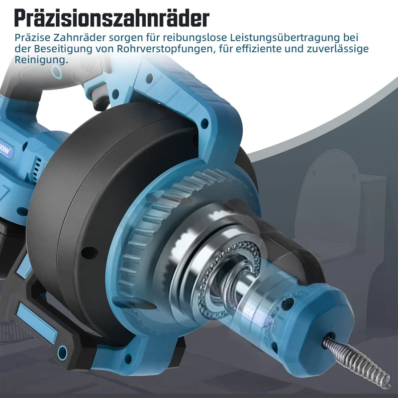XIIW 21V Akku Rohrreinigungsmaschine mit 2x 4,0Ah Akku & Ladegerät – Vollautomatischer Abflussreiniger mit 7,6m Spirale für Rohre Ø19–85mm