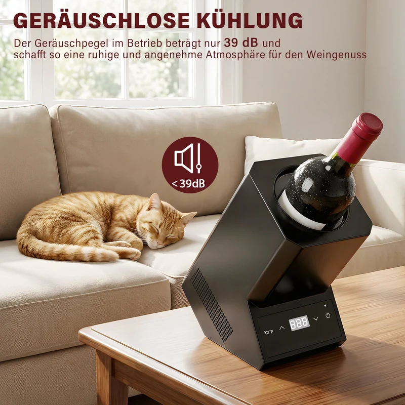 XIIW Elektrischer Weinkühler mit Touchscreen 5-18℃ | Leiser Flaschenkühler 39dB für Wein & Champagner | Smarter Weintemperierer Schwarz
