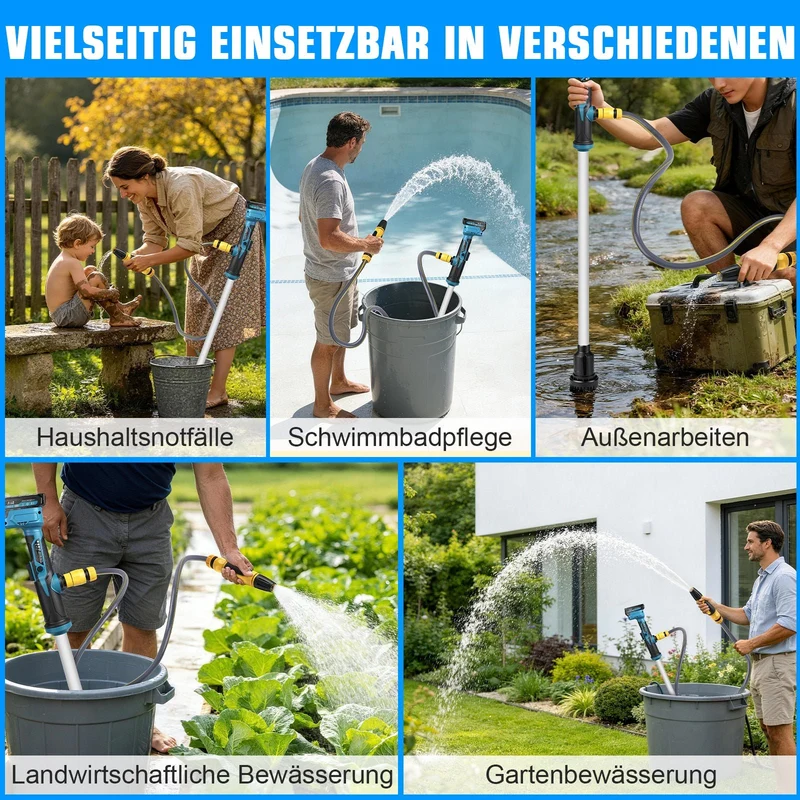 XIIW 18V Akku-Stabpumpe 3000L/h | Universelle Wasserpumpe für 18V Akkusysteme | Tauchpumpe inkl. 2x 2.0Ah Akku & 3/4" Anschluss
