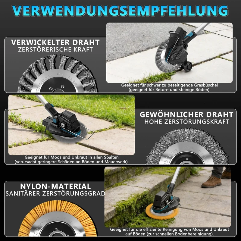 XIIW 7-in-1 Akku Rasentrimmer Bürstenlos | Multifunktions-Freischneider inkl. 2x 4.0Ah Akku | Unkrautbürste & Motorsense kompatibel mit 18V Akku