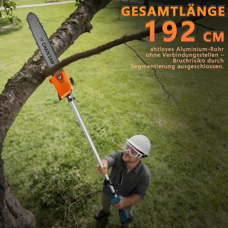 Akku Rasentrimmer mit Hochentaster 1380W Bürstenlos 2x 4Ah Akku Freischneider Unkrautbürste Multifunktion Gartengerät 4in1