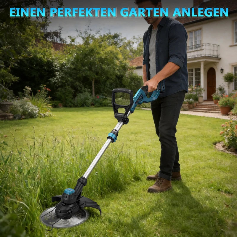XIIW 980W Akku Rasentrimmer Bürstenlos 14800 U/min Freischneider Unkrautbürste mit Sägeblatt 18V kompatibel Garten Trimmer Multitool