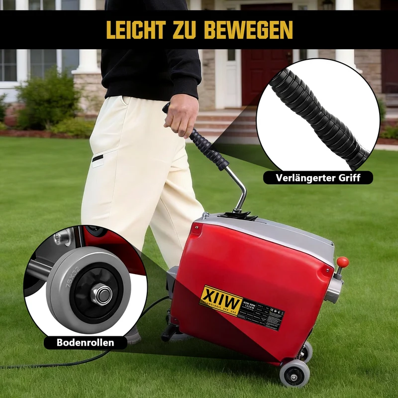 1250W Rohrreinigungsmaschine Elektrisch mit Spiralen Ø10/16/22 mm, Schnellwechsel Schneidkopf, Abflussreiniger für Rohre 20–200 mm