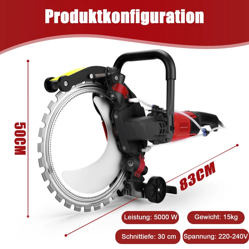 XIIW 5000W Betonsäge elektrisch mit 408 mm Diamantklinge & Naßschnittsystem für Wand, Beton & Stein