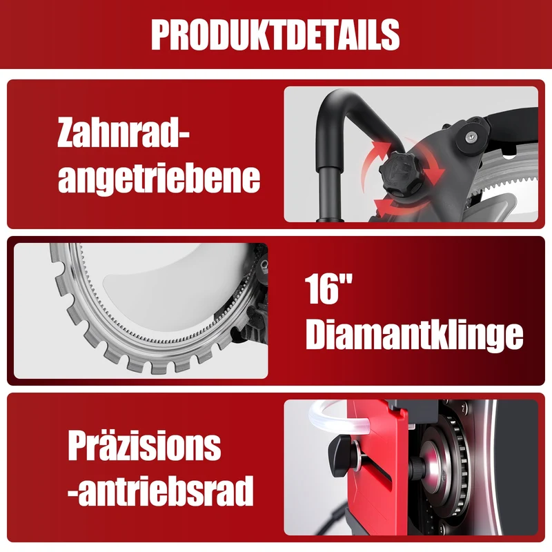 XIIW 5000W Betonsäge elektrisch mit 408 mm Diamantklinge & Naßschnittsystem für Wand, Beton & Stein