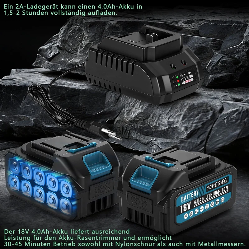 Akku Freischneider mit bürstenlosem Motor 1380W – Multifunktions Rasentrimmer mit Sägeblatt, Metallmesser und Bürsten, kabellose Motorsense