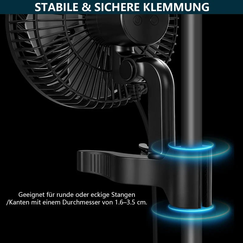 2er Set Grow Umluftventilator 320 CFM – Leiser Clip Ventilator mit EC-Motor, 10 Stufen, Oszillation, IP44