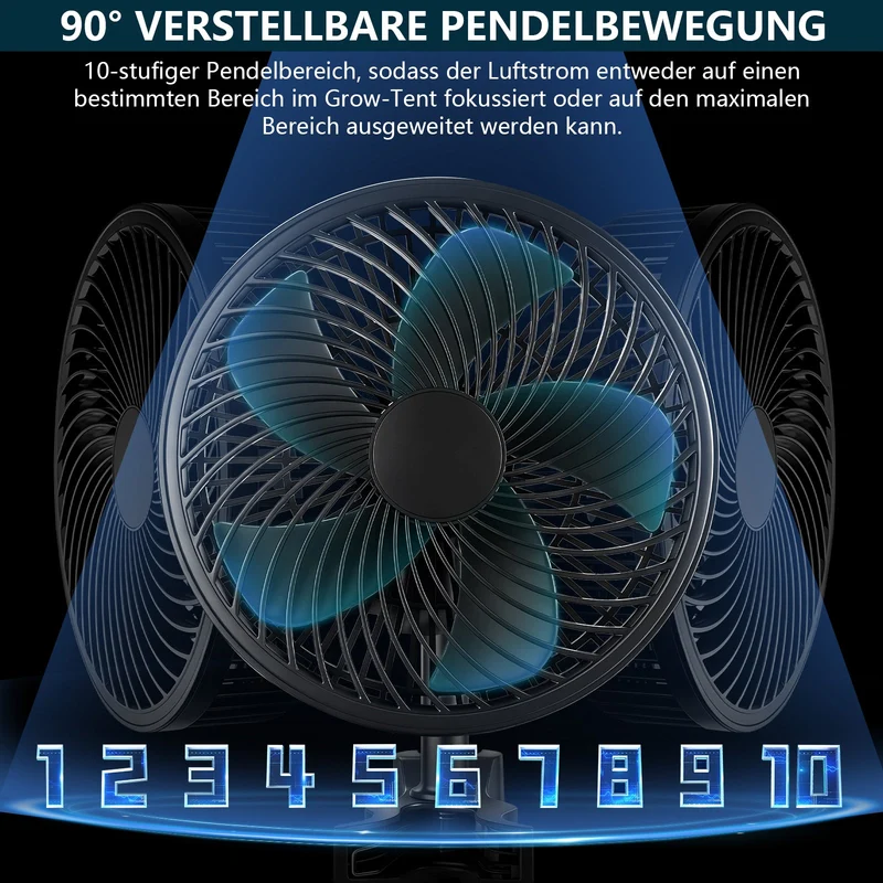 Grow Umluftventilator 320 CFM – Leiser Clip Ventilator mit EC-Motor, 10 Stufen, Oszillation, IP44