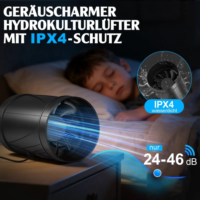 100mm Rohrventilator mit stufenloser Drehzahlregelung – Leiser, energiesparender Abluftventilator für Küche, Bad & kleine Räume