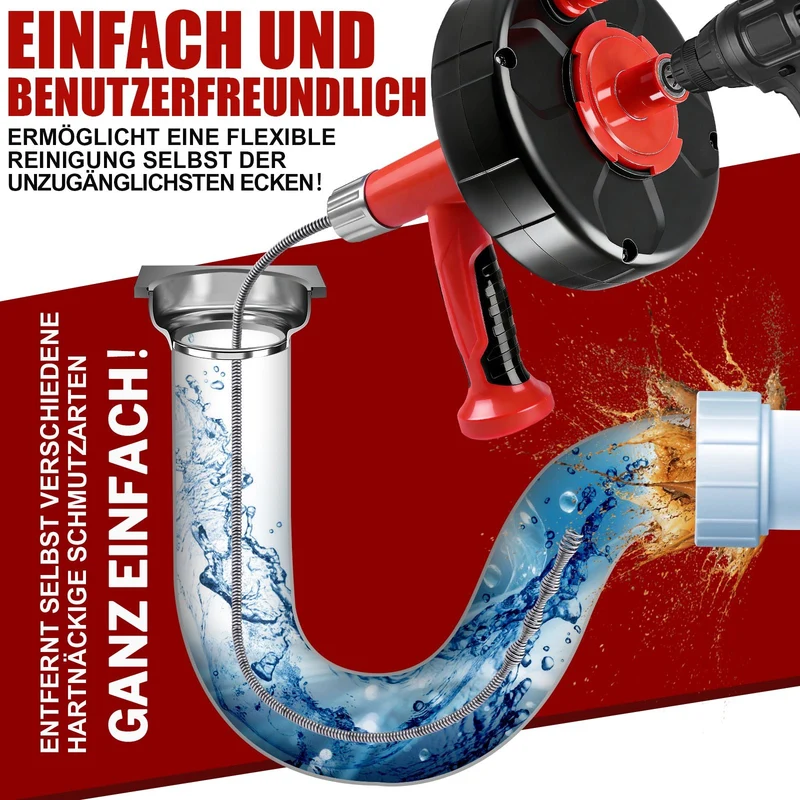 500W Rohrreinigungsgerät mit Manuell- und Bohrerantrieb, 9,5m Spirale, für Haushalt Abflussreinigung