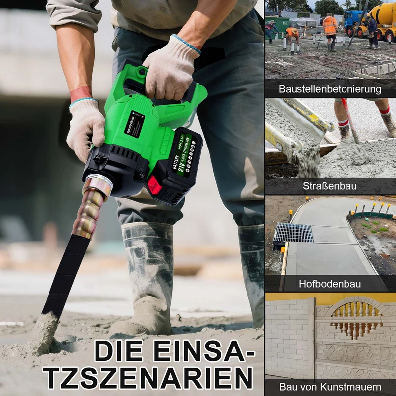 XIIW Kabelloser Betonrüttler mit starkem 850W Kupfermotor. Kompatibel mit 18V Akkus. Für dichten, stabilen Beton.