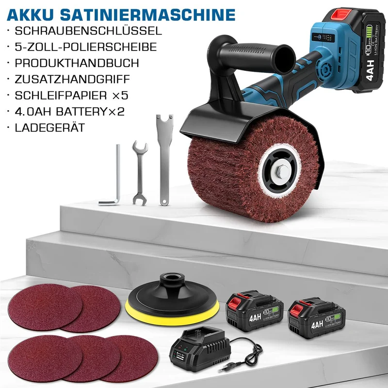 3-in-1 Akku Satiniermaschine | Glätten, Polieren & Schleifen mit 1200W Leistung