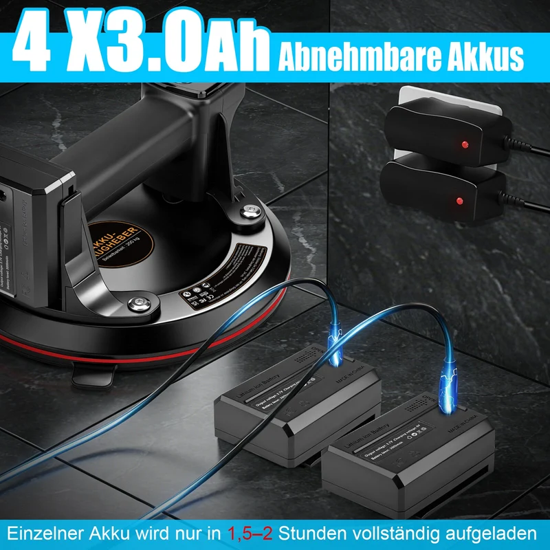Akku Vakuumheber 200 kg mit Digitalanzeige – Elektrischer Saugheber für Glas & Fliesen