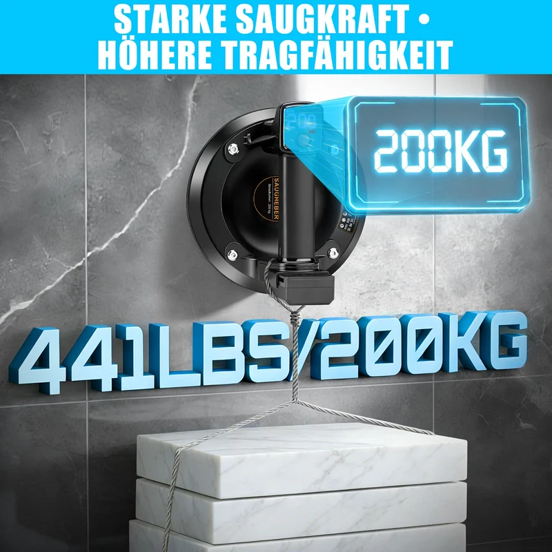 Akku Vakuumheber 200 kg mit Digitalanzeige – Elektrischer Saugheber für Glas & Fliesen