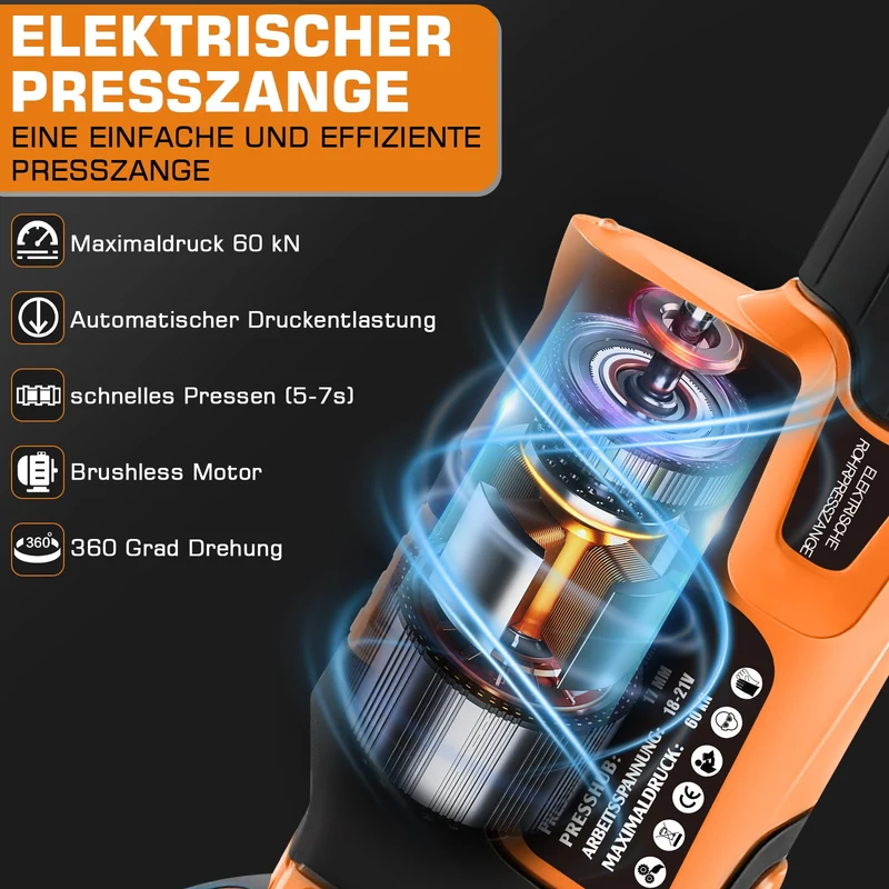 Akku-Presszange elektrohydraulisch – automatische Druckkontrolle, TH & V Pressbacken