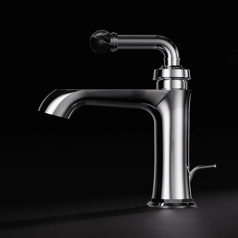 Serie 355 Waschtisch-Einhebelmischer mit Ablaufgarnitur, aus massivem Messing, mit Kugel aus echtem Marmor