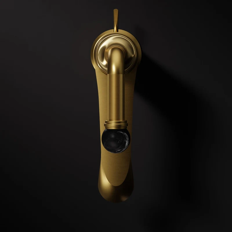 Serie 355 Waschtisch-Einhebelmischer mit Ablaufgarnitur, aus massivem Messing, mit Kugel aus echtem Marmor