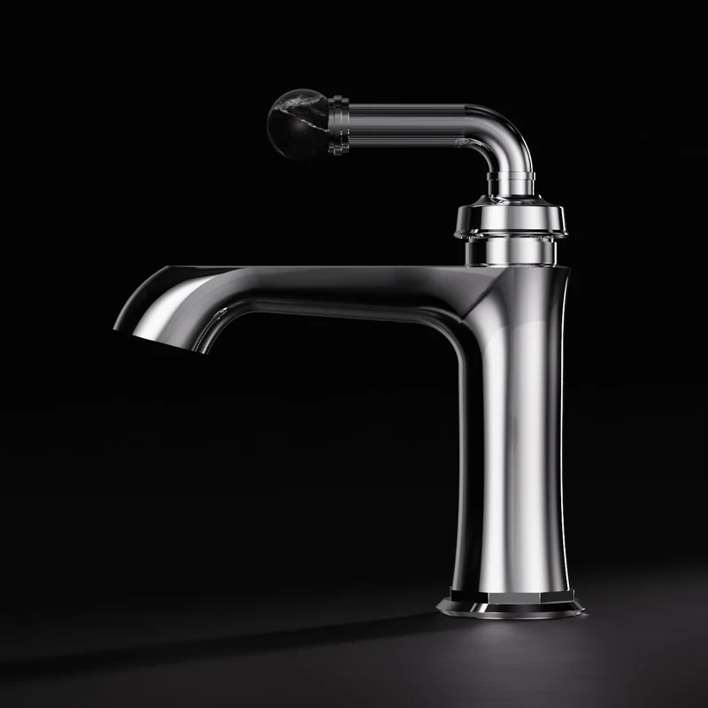 Serie 355 Waschtisch-Einhebelmischer mit Ablaufgarnitur, aus massivem Messing, mit Kugel aus echtem Marmor
