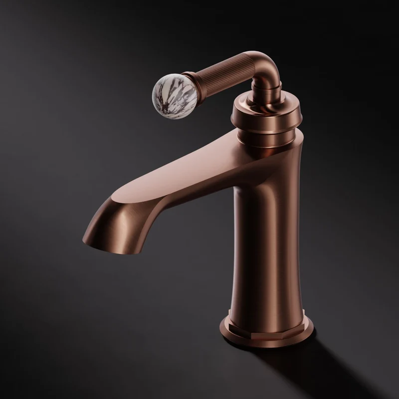 Serie 355 Waschtisch-Einhebelmischer mit Ablaufgarnitur, aus massivem Messing, mit Kugel aus echtem Marmor