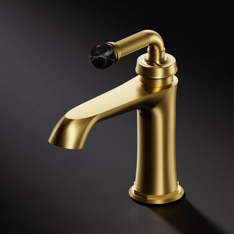 Serie 355 Waschtisch-Einhebelmischer mit Ablaufgarnitur, aus massivem Messing, mit Kugel aus echtem Marmor