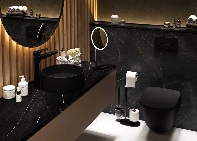 DEANTE Silia WC-Papierhalter 3-in-1 mit Ablage und Bürstenhalter // Nero // ADI-N732