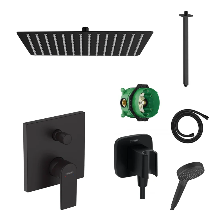 Hansgrohe Unterputz Dusch-Set Vernis neu schwarz matt mit Wand- oder Deckenanschluss von Sandbad