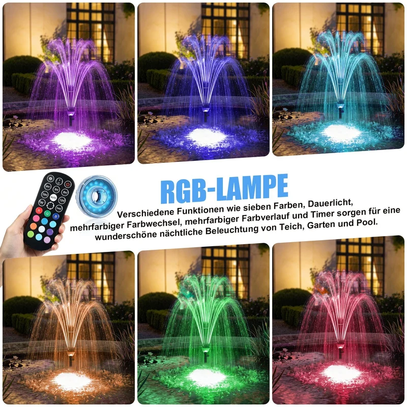 XIIW Teichfilter mit UVC, 45W-Pumpe 3000 l/h, RGB-Licht, 3 Springbrunnendüsen & Wasserfall
