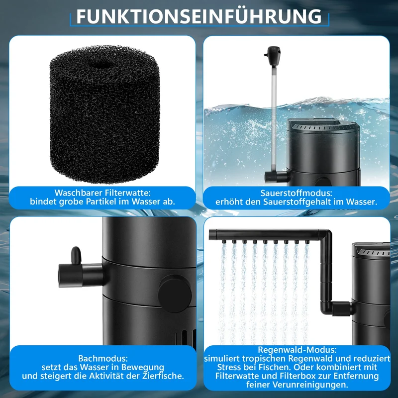 XIIW 4-in-1 Aquarium UVC Klärer Pumpe 800L/H, UV-C Innenfilter gegen grünes & trübes Wasser, für 150–300L Becken
