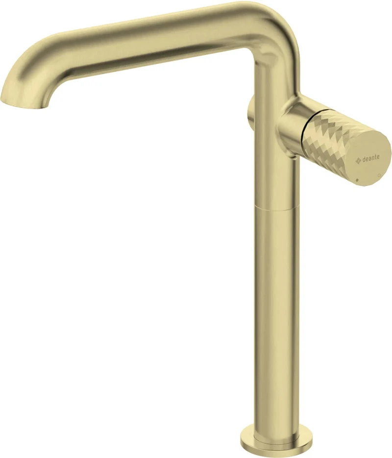 DEANTE Silia Hexa Waschtischarmatur hoch mit seitlichem Hebel // gebürstetes Gold // BHS-R24K