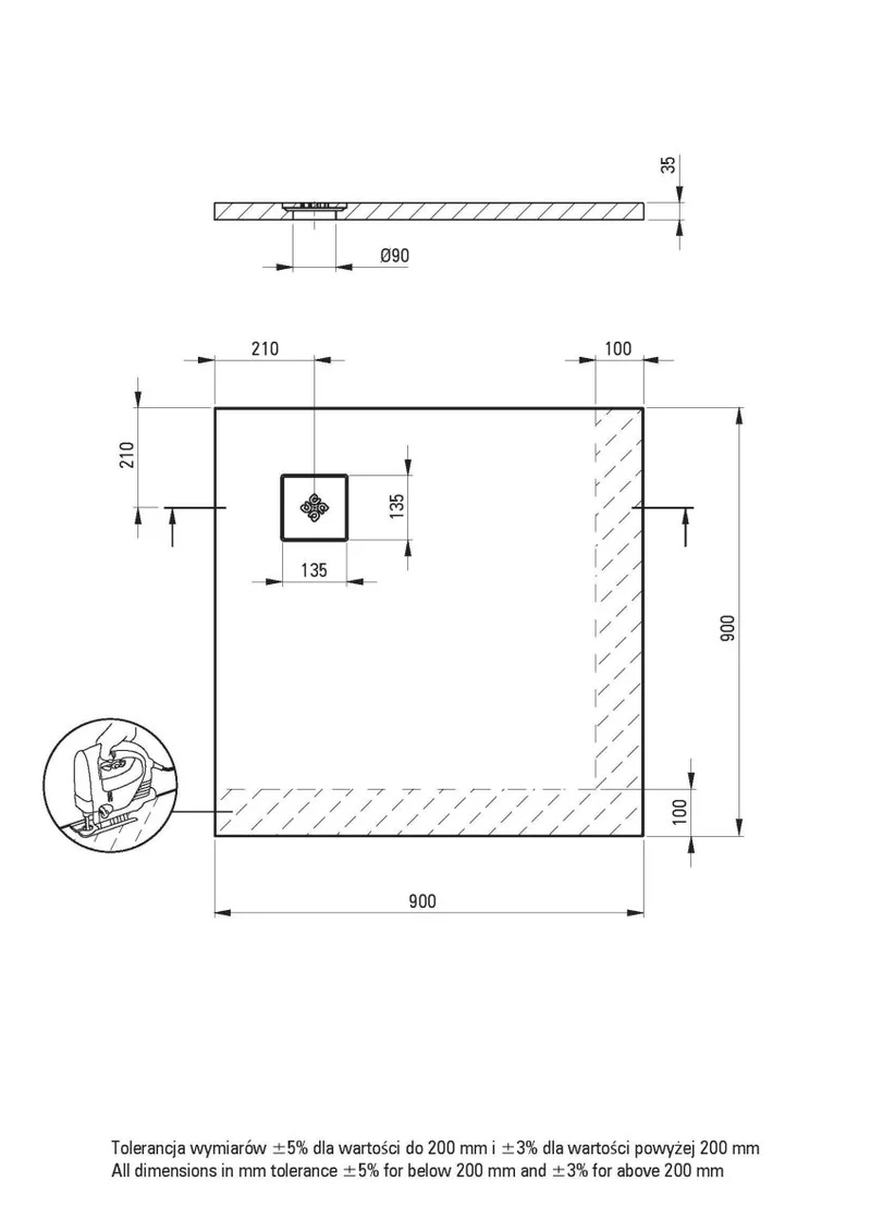 DEANTE Silia Duschwanne quadratisch – 90x90 cm // Weiß // KSKA00909B