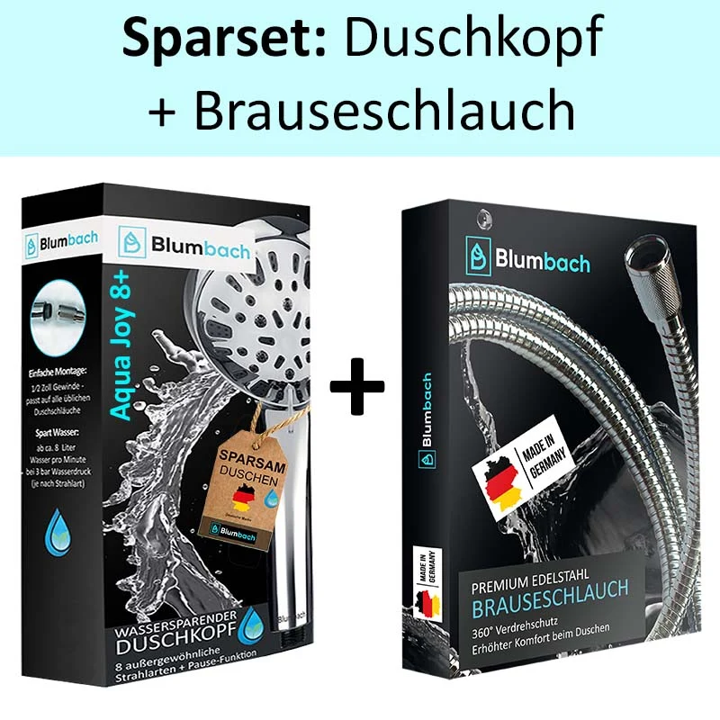 Duschbrause Set: Aqua Joy Duschkopf + Edelstahl Schlauch 160 cm