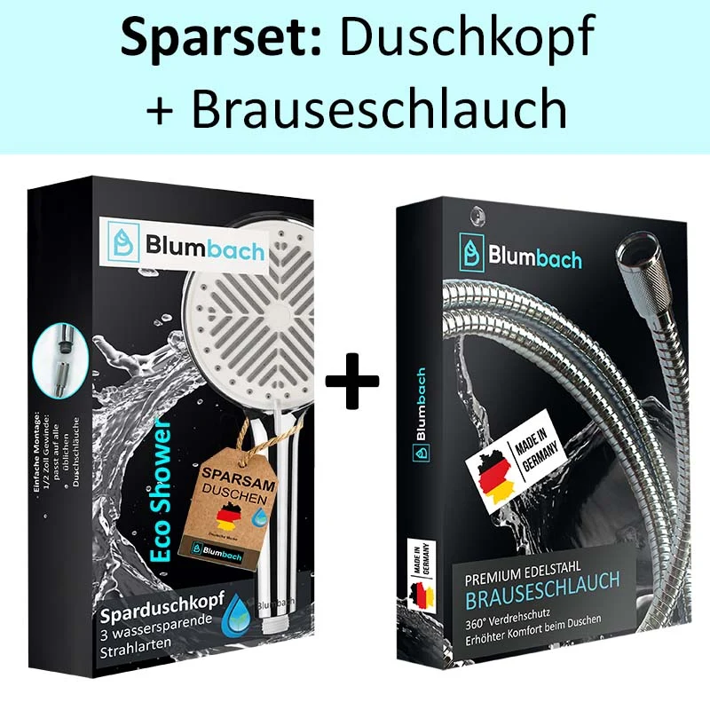 Duschbrause Set: Eco Shower Sparduschkopf + Edelstahl Duschschlauch 160 cm