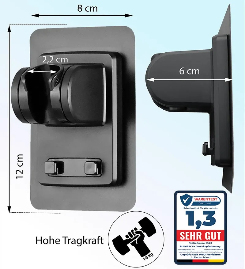 Duschkopfhalter "Sticky" zum Kleben. Winkel verstellbar, Schwarz
