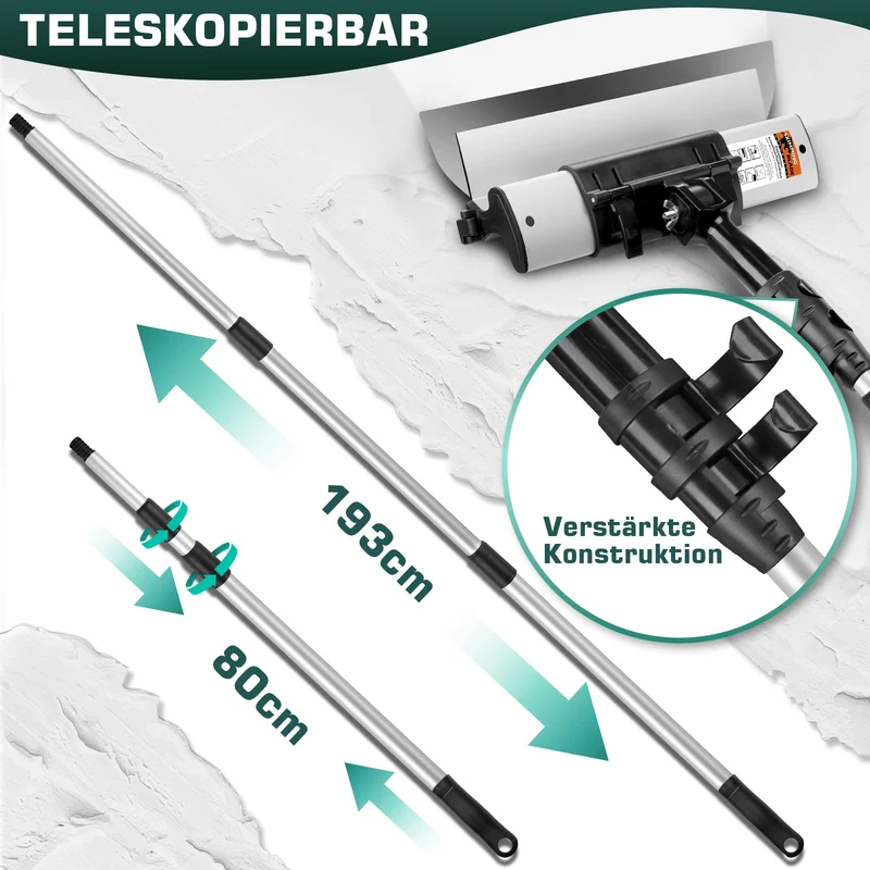 Profi Flächenspachtel System (21-tlg.) | 5 Größen, Teleskopstange, 5 Ersatzklingen & Koffer