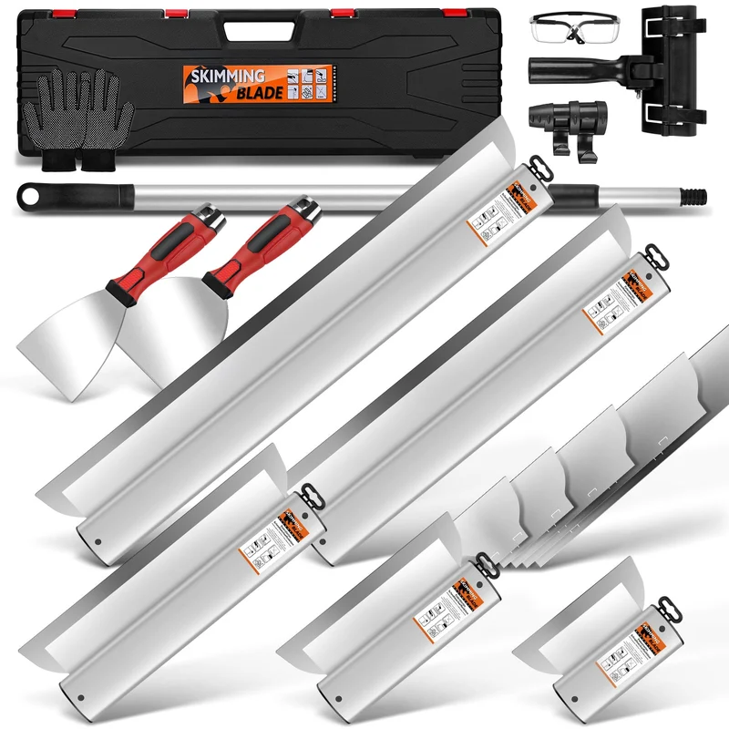 Profi Flächenspachtel Set mit Teleskopstange | 5 Größen (15-80cm) & 5 Ersatzklingen im Koffer