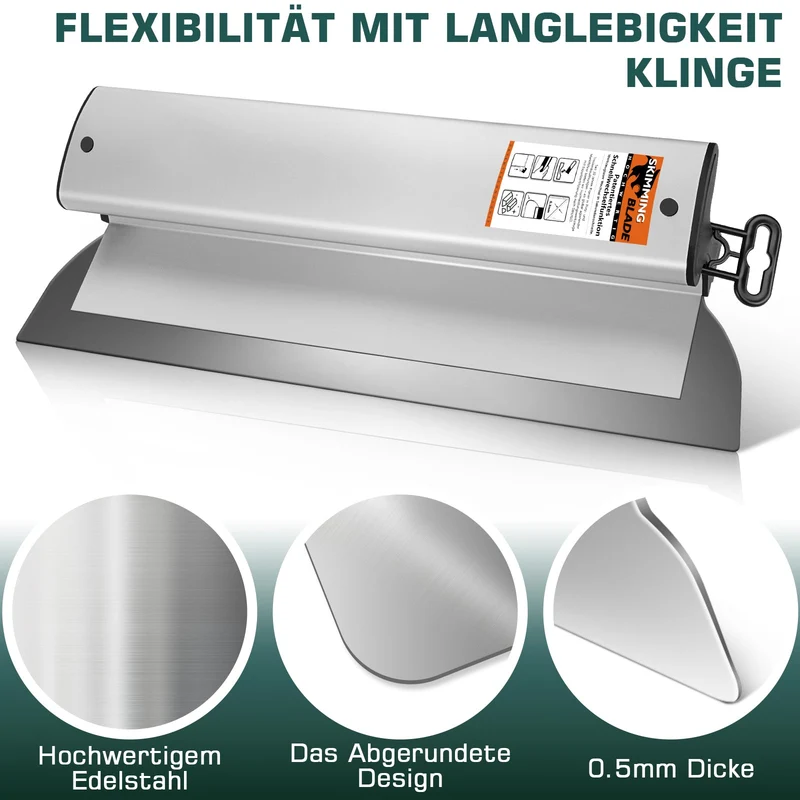 Profi Flächenspachtel Set mit Teleskopstange | 5 Größen (15-80cm) & 5 Ersatzklingen im Koffer