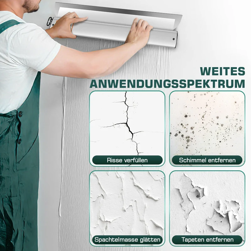 Profi Flächenspachtel Set mit Teleskopstange | 5 Größen (15-80cm) & 5 Ersatzklingen im Koffer