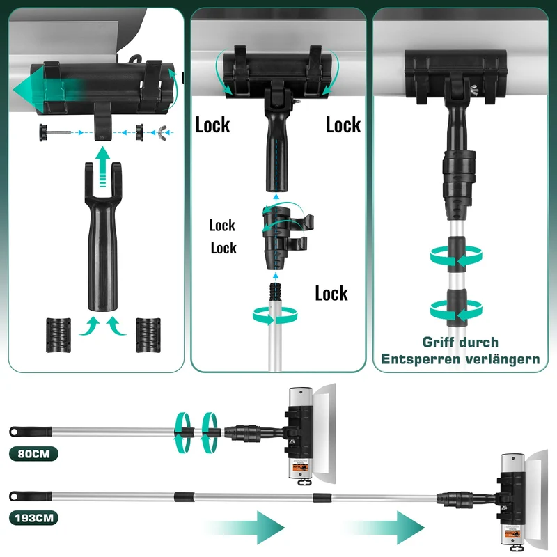 Profi Flächenspachtel Set mit Teleskopstange | 5 Größen (15-80cm) & 5 Ersatzklingen im Koffer