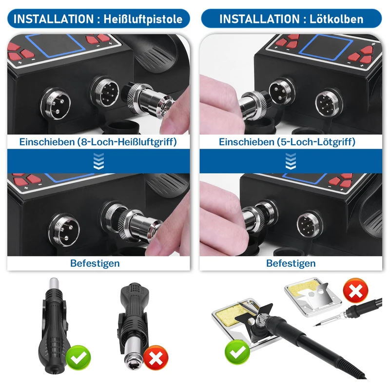 2-in-1 Lötstation mit Heißluft & 80W Lötkolben | 780W | PID-Temperaturregelung | Komplett-Set für SMD/BGA