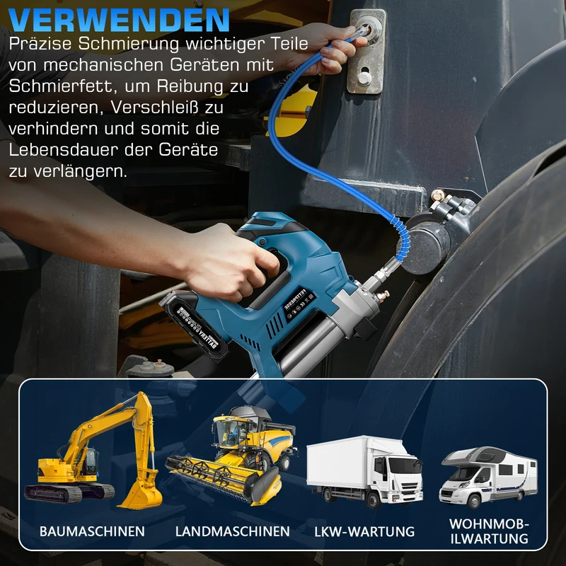 XIIW Digitale Akku-Fettpresse 15000 PSI | Elektrische Fettpresse mit LCD-Mengenzähler | Profi-Fettpistole für 18V Akkus (Solo-Gerät im Koffer)