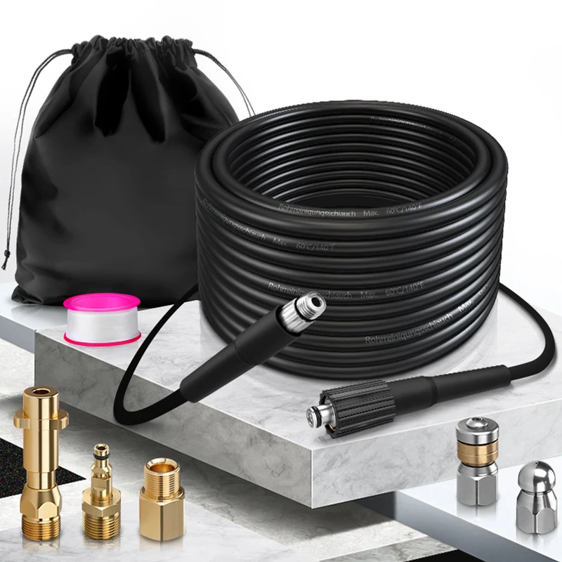 Professioneller Hochdruck-Rohrreinigungsschlauch 4-Schichten-System mit starre & rotierende Düsen, kompatibel mit Kärcher K2-K7, 500 bar