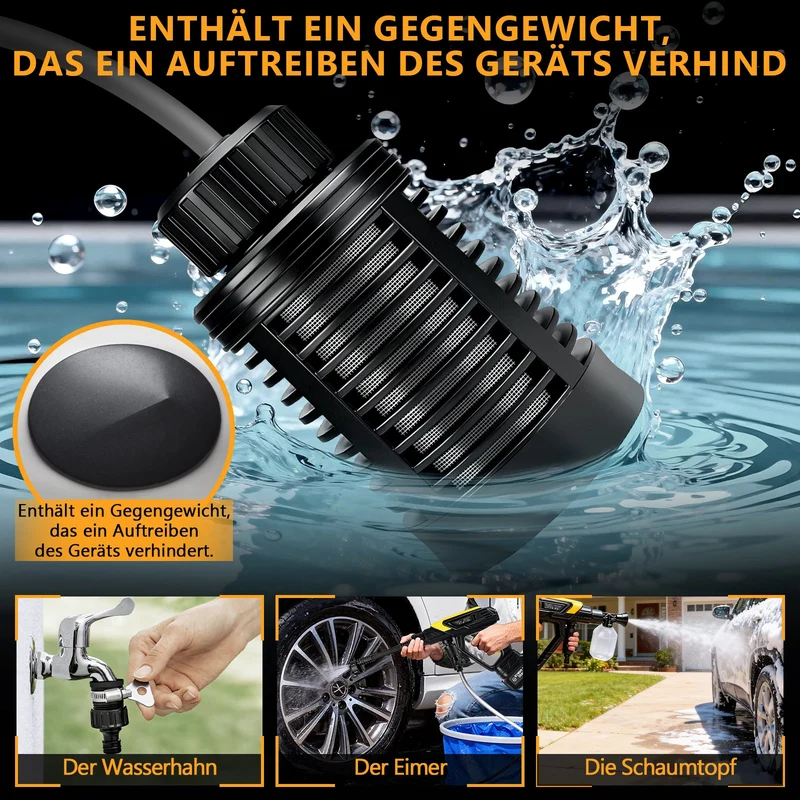 XIIW Akku-Hochdruckreiniger 45 Bar 300W, 2×21V 4,0Ah Akkus, 6-in-1 Düse, 5m Schlauch, mobiler Druckreiniger