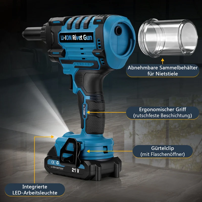 21V Cordless Rivet Gun Brushless 10kN Electric Rivet Tool for Aluminum Steel Stainless Steel