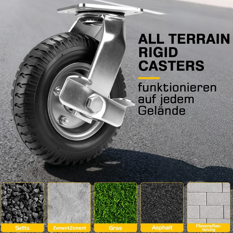 4er Set Pneumatische Lenkrollen 200mm – Geländegängig, Schwerlast, Naturkautschuk & Kugellager