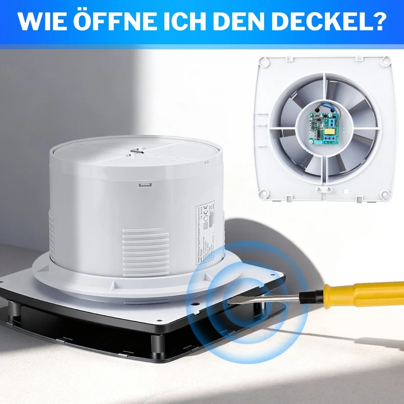 Abluftventilator 150mm mit Feuchtesensor & Nachlauffunktion, 95 m³/h leiser Badlüfter IPX4 gegen Feuchtigkeit & Schimmel