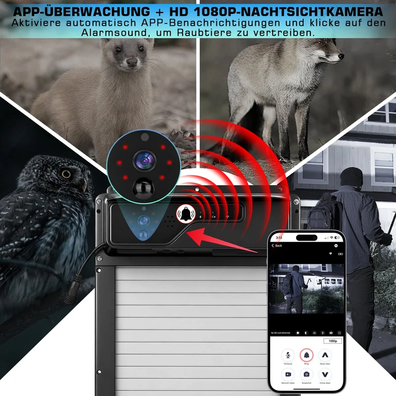 XIIW Automatische Hühnerstalltür Solar mit 1080P Kamera, App-Steuerung, WLAN, Fernbedienung, 5000mAh Akku und Hinderniserkennung