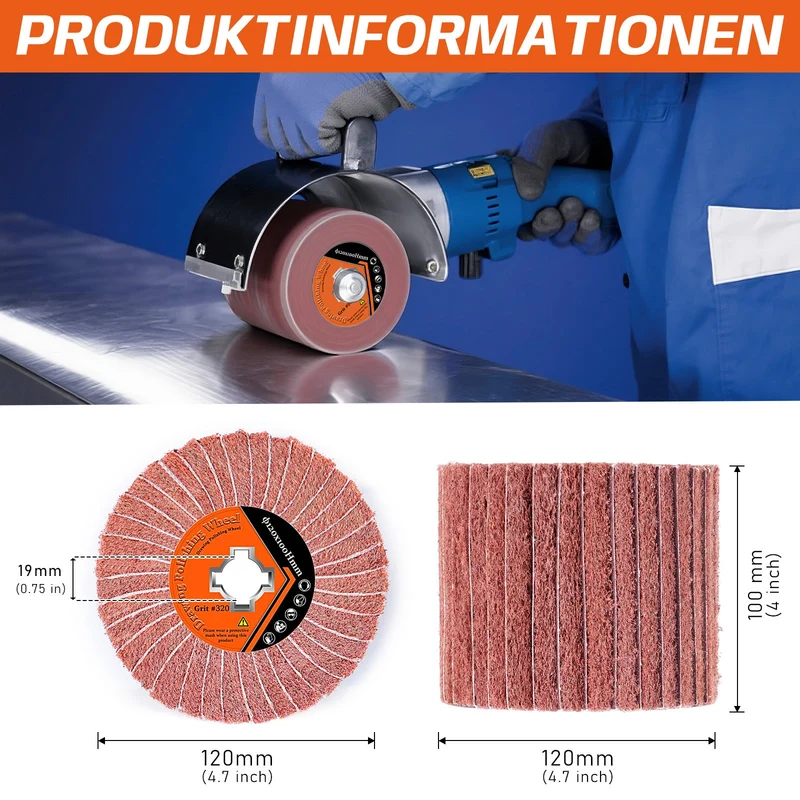 Schleifwalzenbürste Satinierwalze für Metall & Holz – PA/Alu-Oxid & Siliziumkarbid, verschiedene Körnungen