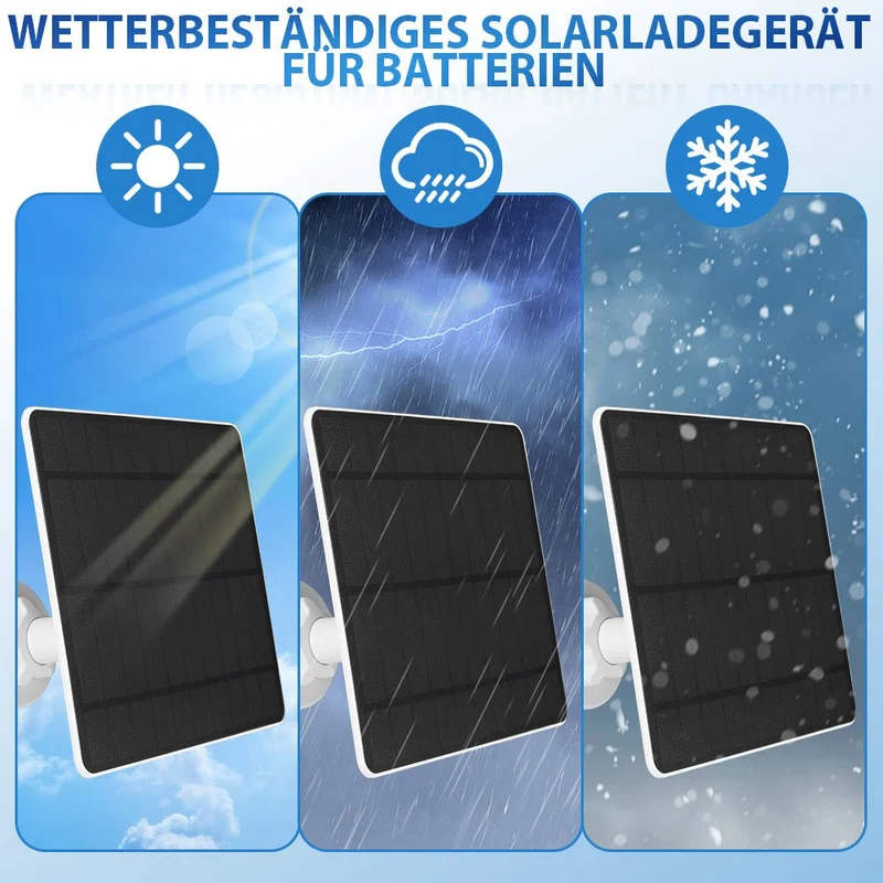 5W Solarmodul für Akku-Überwachungskameras – Outdoor Solarpanel IP65 mit USB/USB-C/DC 3,5 mm für 5V WLAN Kamera