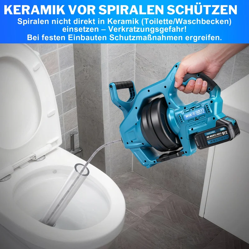 XIIW 20V Akku Rohrreinigungsgerät Set | 7,6m Spirale | inkl. 2 Akkus & Ladegerät für Ø19-85mm Rohre