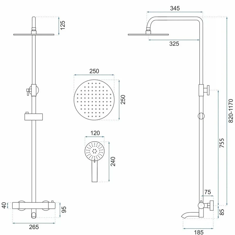 Dusche mit Wannenauslauf Lungo Titan Matt